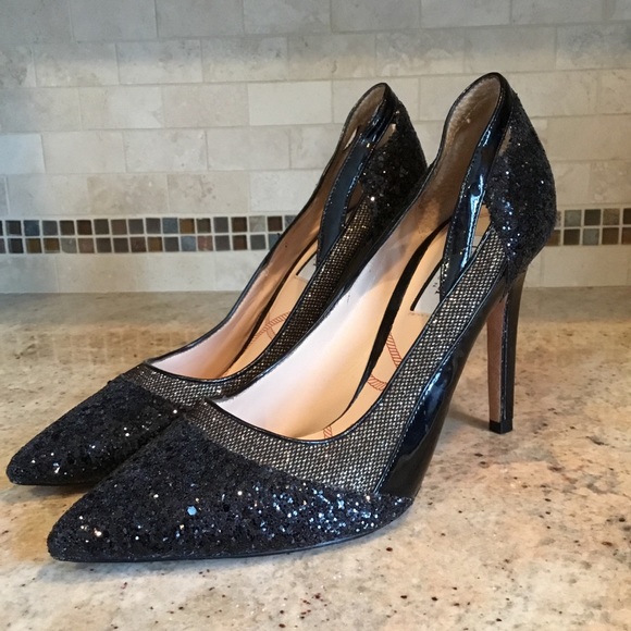 Lucy Choi London Black Glitter Cut Out Heels